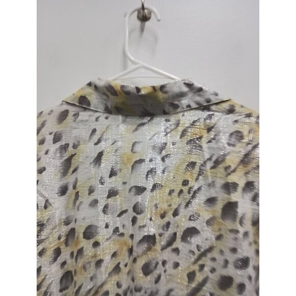 Alfred Dunner Womens Blouse size 20W Gray Yellow Metallic Animal Print Button Up - Picture 9 of 9